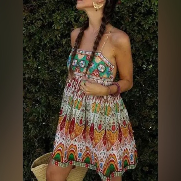 🦋 BLOGGERS FAVORITE 🦋 ZARA MULTICOLOURED SHORT EMBROIDERED DRESS SIZE S - Picture 4 of 16